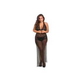 Nuisette longue grande taille fendue transparente 